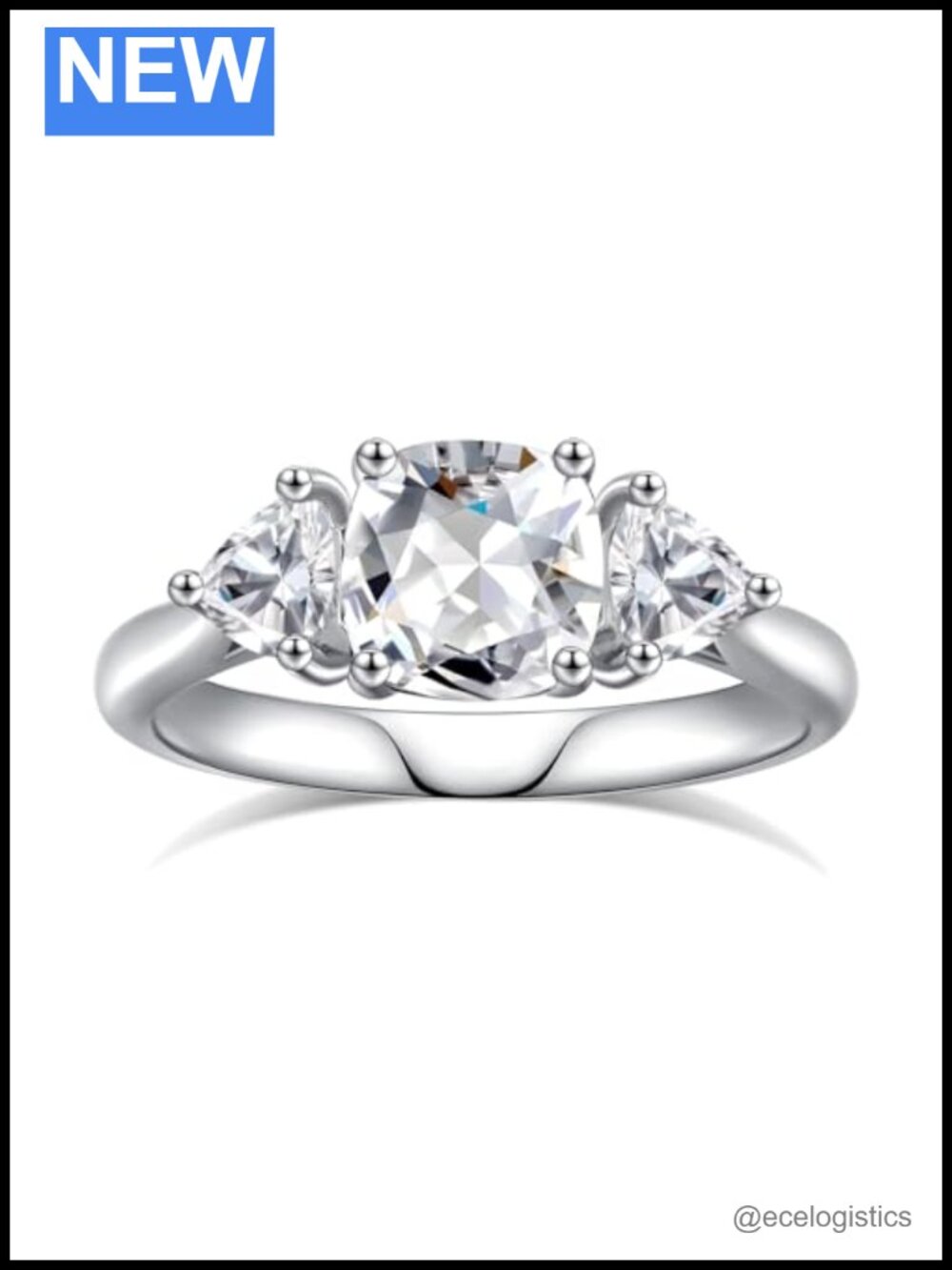 Moissanite Engagement Ring 3-Stone 925 Sterling Silver 18K White Gold Plated